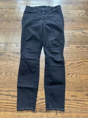 Mother The Pixie Ankle Fray Black Jeans Button Fly Raw Hem Size 28